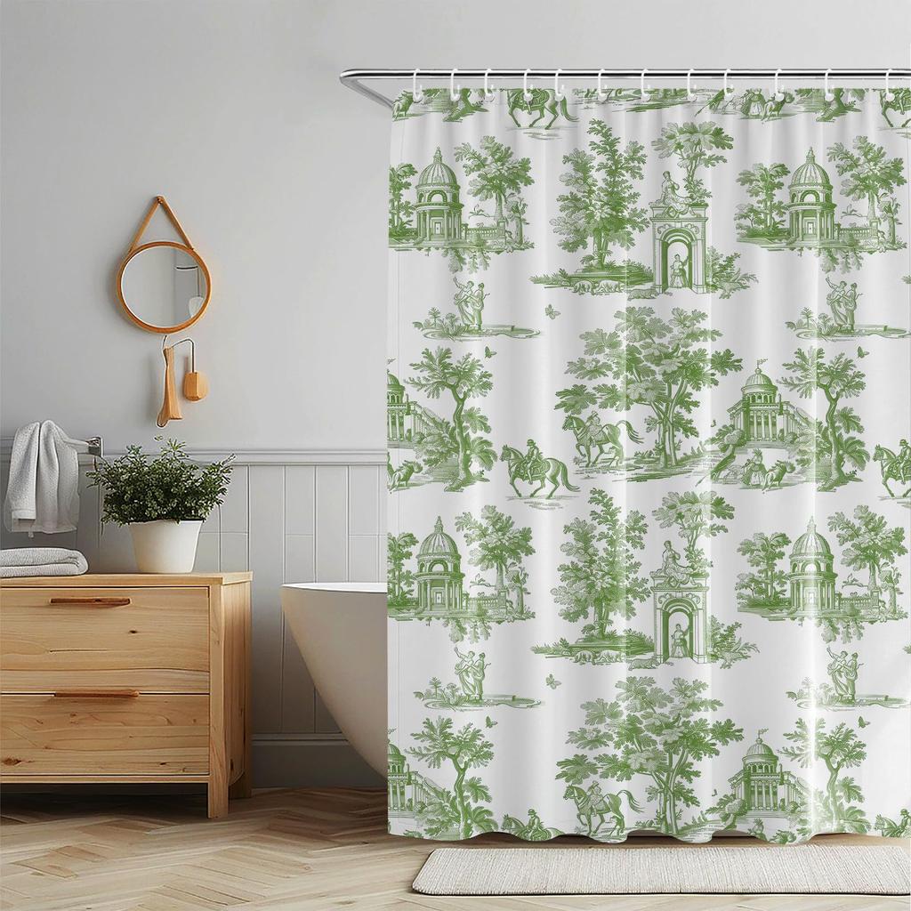 Vintage francouzská sprchová závěs Modrá a bílá látka Koupelnová sprchová závěs Statek Francouzský venkovský koupelnový závěs s háčky