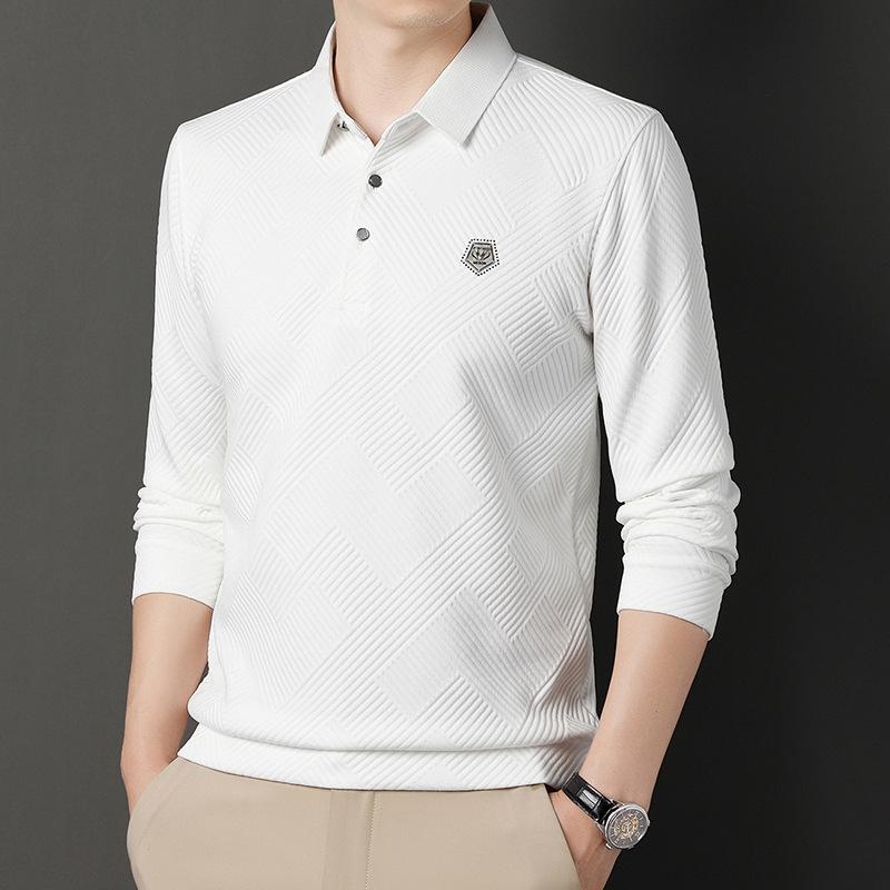 Men's Long-sleeved T-shirt Spring New Korean Fashion Casual Solid Color Lapel Long-sleeved Daddy POLO Shirt