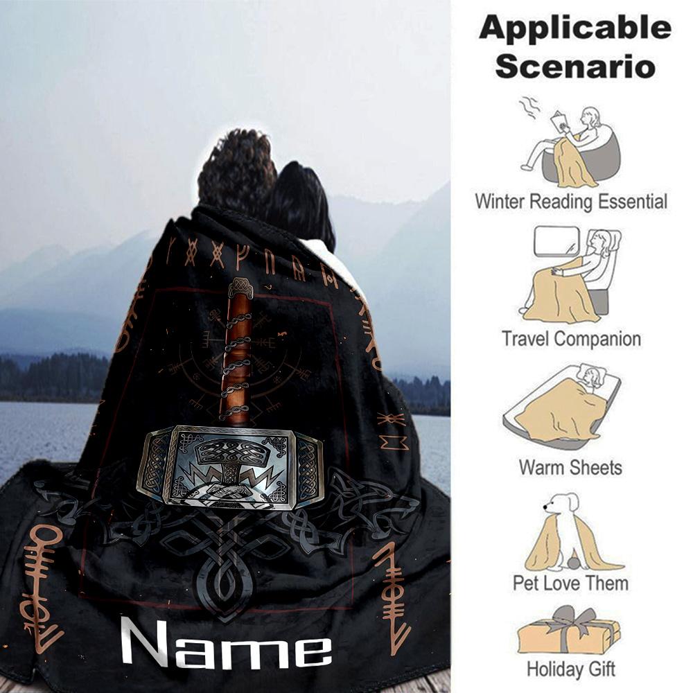 Customiz Name Personality Viking Sign Blanket Soft &Warm Sofa Office Bed Travel Lunch Break Blanket, Gift Suitable All Seasons