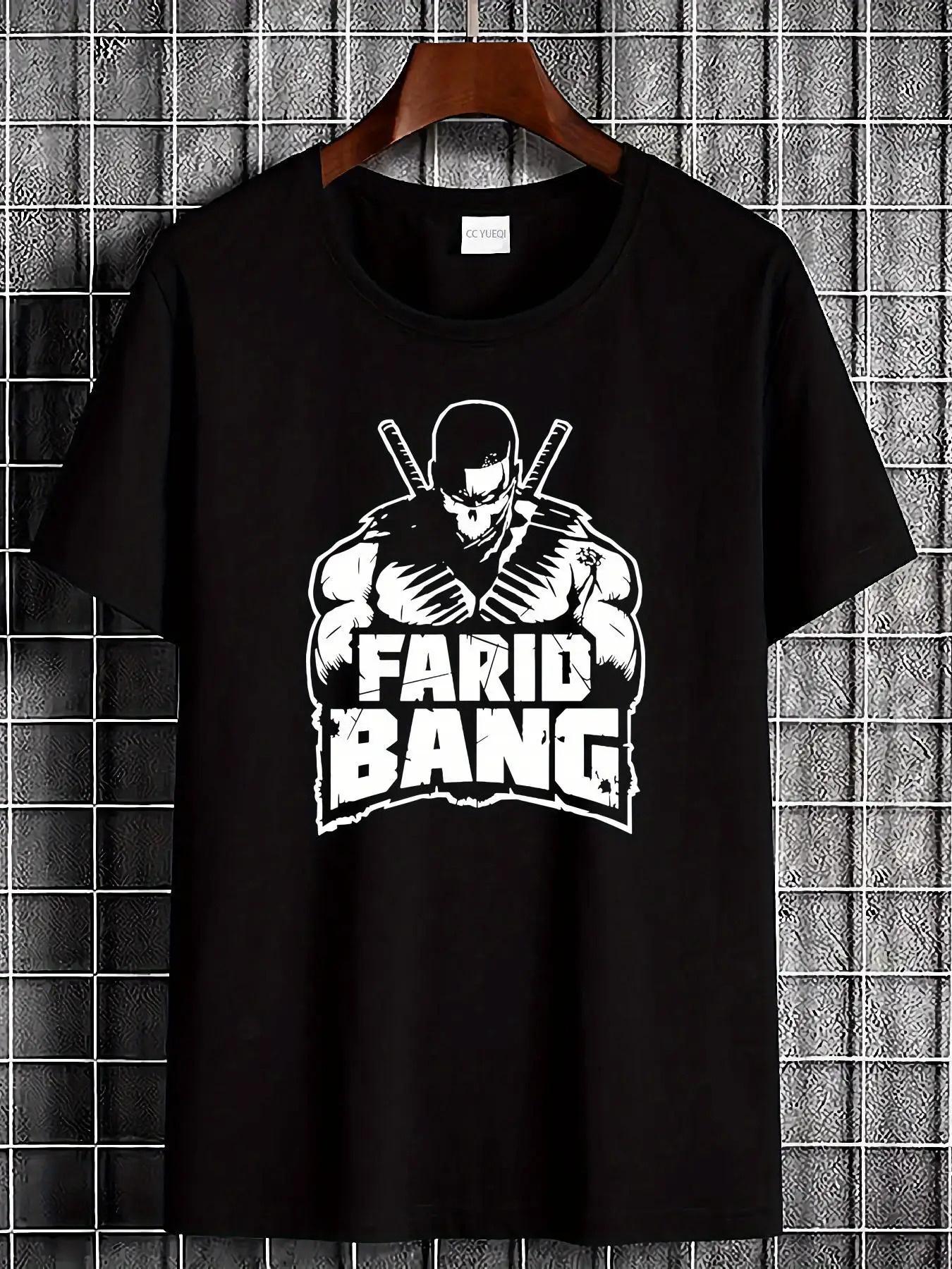 Men s Farid Bang Logo T-Shirt - Black & White Signature Branding Streetwear Tee with Iconic Signature & Logo Print L