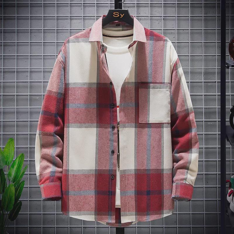 2023 Men's Trendy Hong Kong Style Plaid Cardigan Shirt