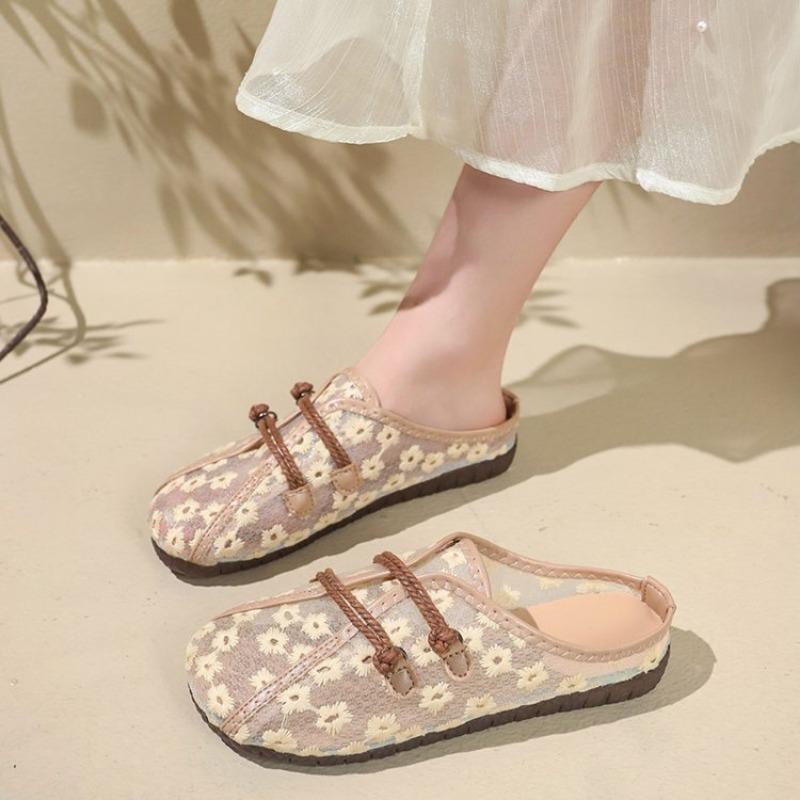 Fashion Woman Footwear Flat Slip on Hollow Mesh Breathable Shoes for Women Offers Korean Aesthetic High Quality Deals Cotton Original