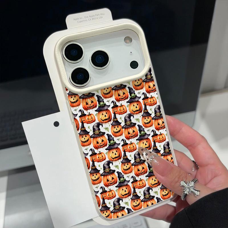 Pumpkin Lantern Ghost Halloween Case For iPhone 18 Pro Max 17 16 15 14 13 Pro Max 17E 16E Leather Texture Silicone Anti-skid Soft Cover