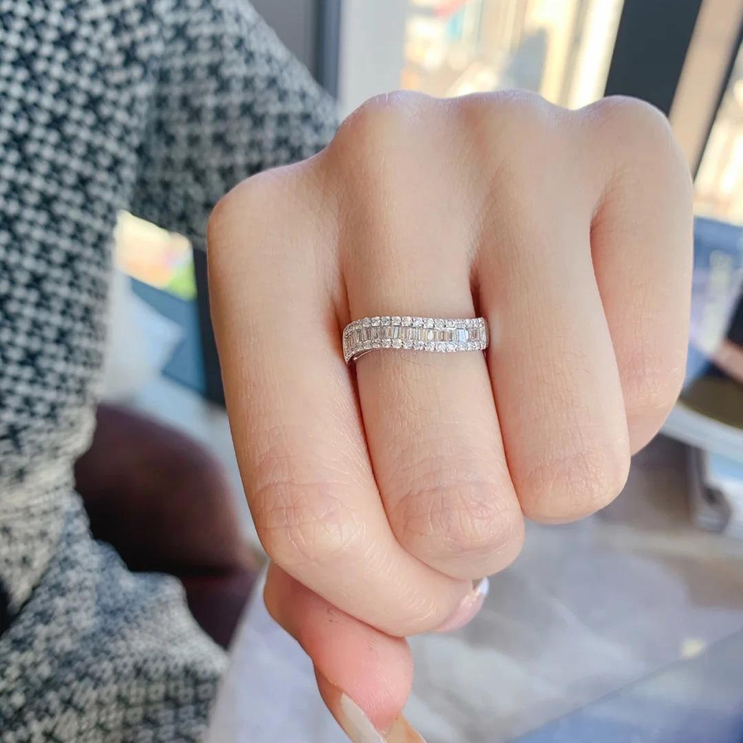 New fashion temperament plated 18K gold full diamond ladder square zircon row ring simulation diamond ring diamond ring women s ring no. 6