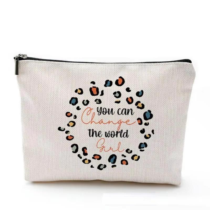 Printed Makeup Bag Waterproof Cartoon Cotton and Hemp Zipper Bag Cosmetics Jewelry Storage Bag Travel Bath Portable Toilet Bag