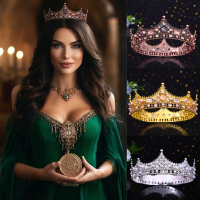 Wintage Barokowa Kryształowa Tiara Korona dla Panny Młodej Królowej Króla Ślubne Akcesorium do Włosów Kobiety Mężczyźni Konkurs Piękności Bal Maturalny Nakrycie Głowy