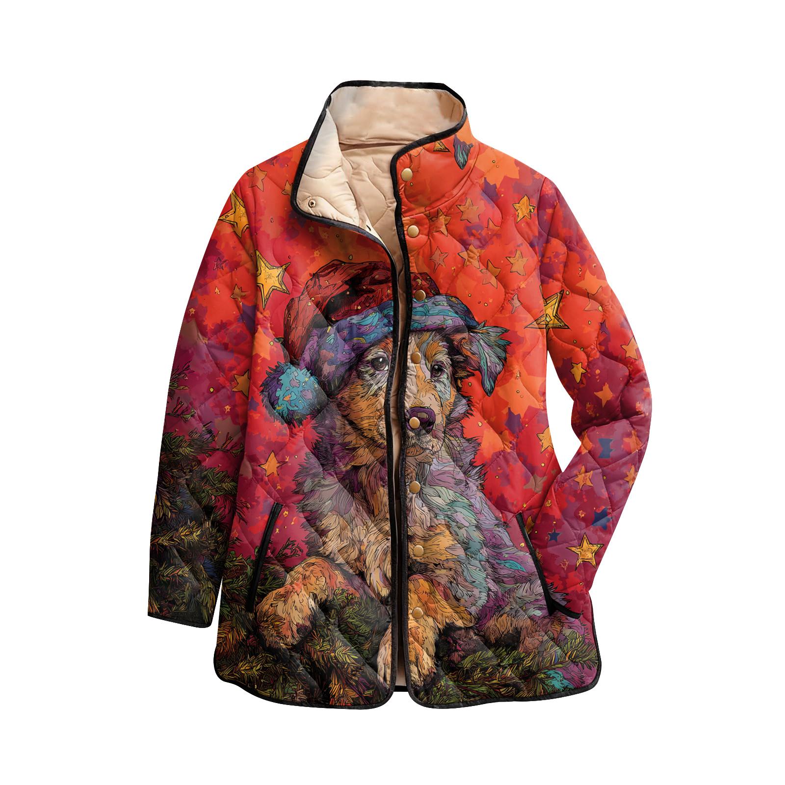 

Женское хлопковое пальто на пуговицах с высоким воротником, рождественским принтом, с подкладкой и длинными рукавами XS арбуз красный