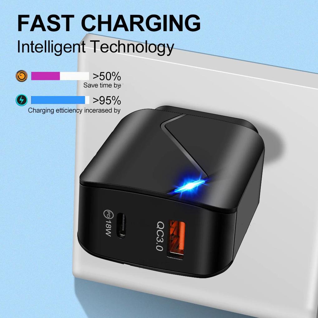 Fast Charger 3\.0 2 Port QC3\.0 Fast Charging For Tablet Smart Phone LED Lighting Adapter
