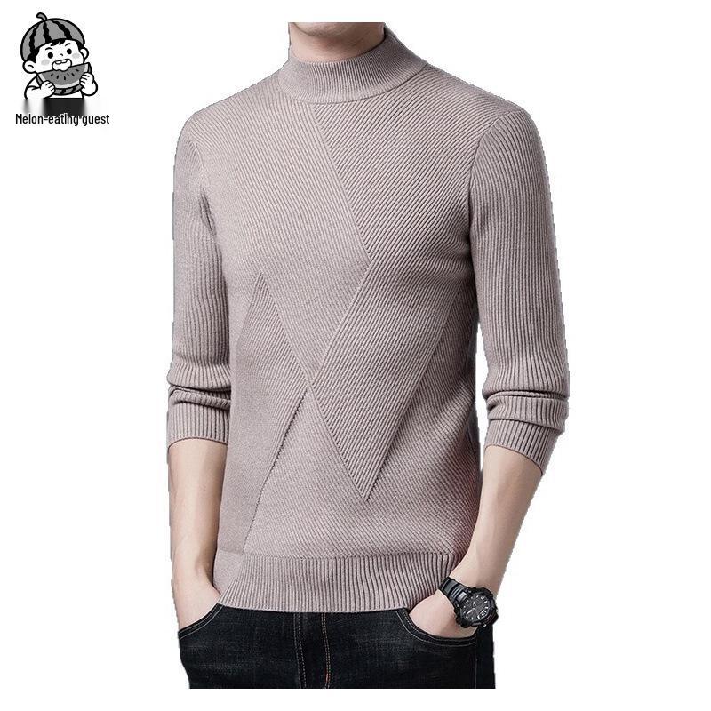 Men's Winter Knitted Sweater: Thick, Warm, Half-High Collar, Dad Style