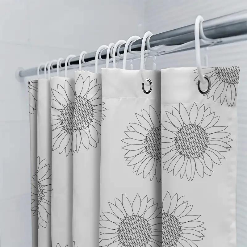 Sunflower Print Shower Curtain Waterproof Bath Decor Decoration For Home Bathroom White Black Sunflower Flower Design Wall Hangi