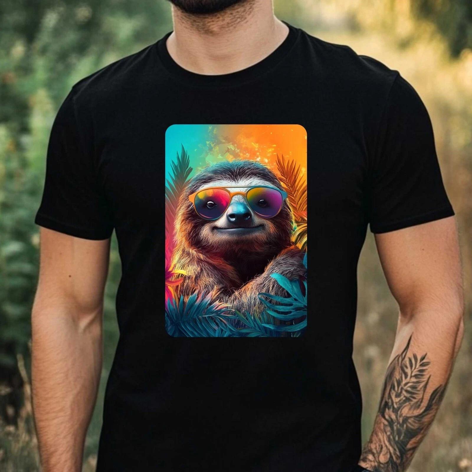 T-Shirt Herren Faultier mit Sonnenbrille Motiv Baumwolle Größe XS bis 5XL XXXL