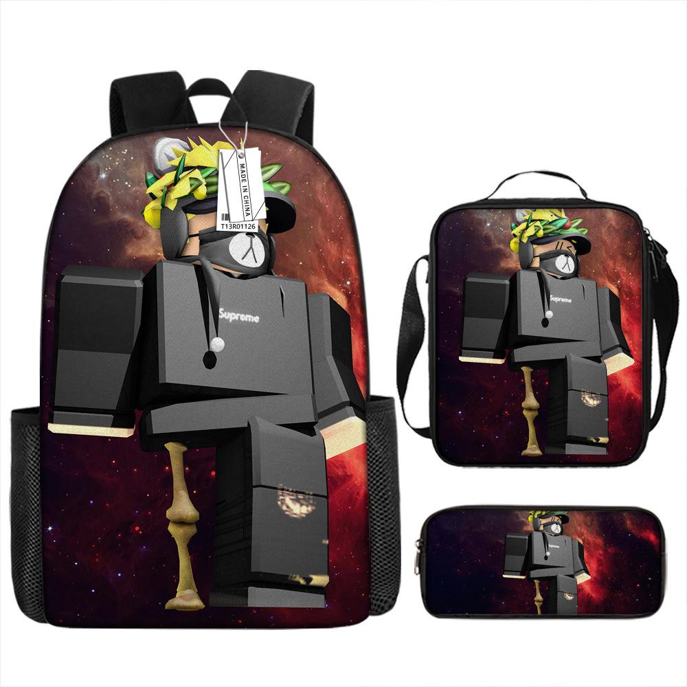 New Roblox Student School Bag Roblox Digital Printing Backpack Three-piece Set Lunch Bag Pencil Case