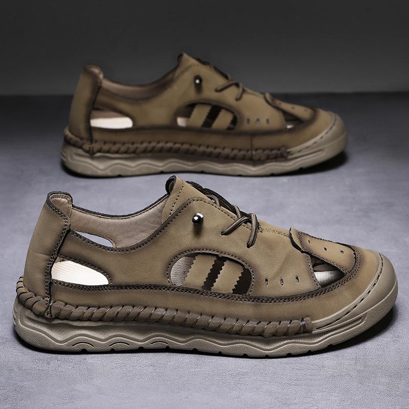 Summer Men's Leather Sandals Outdoor Hollow Beach Sandals Casual Shoes