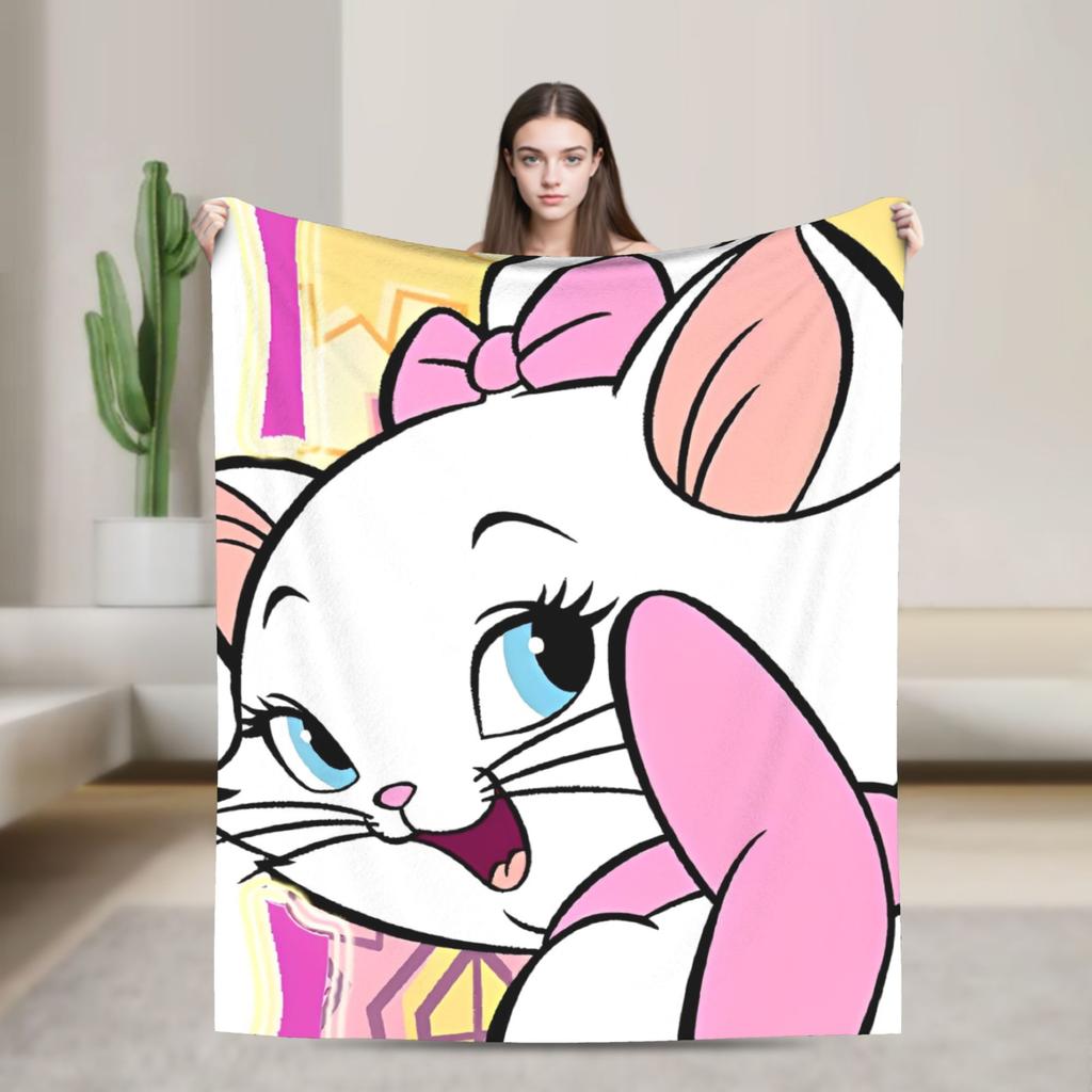 Marie Cat Cartoon  Warm Soft Blanket  Camping Plush Throw Blanket Fashion Home Decor Flannel Bedspread Sofa Bed Cover