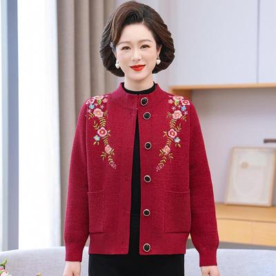 Autumn and Winter Knitwear: Fleece-Lined Cardigan for Middle-Aged and Elderly Women, Featuring Grandma Sweater and Mom's Outfit Styles.