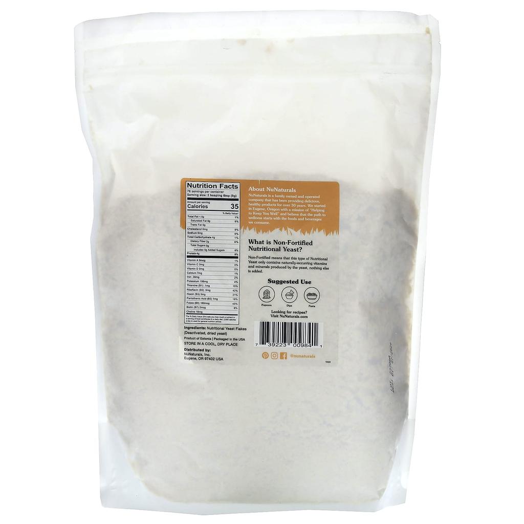NuNaturals Unfortified Nutritional Yeast Flakes, 24 Oz (680 G)
