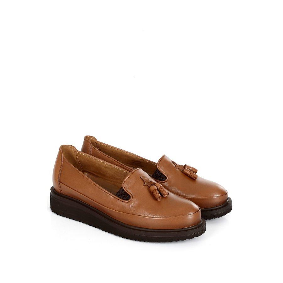 Damen-Freizeitschuhe aus echtem Leder mit Keilabsatz und Mokassins