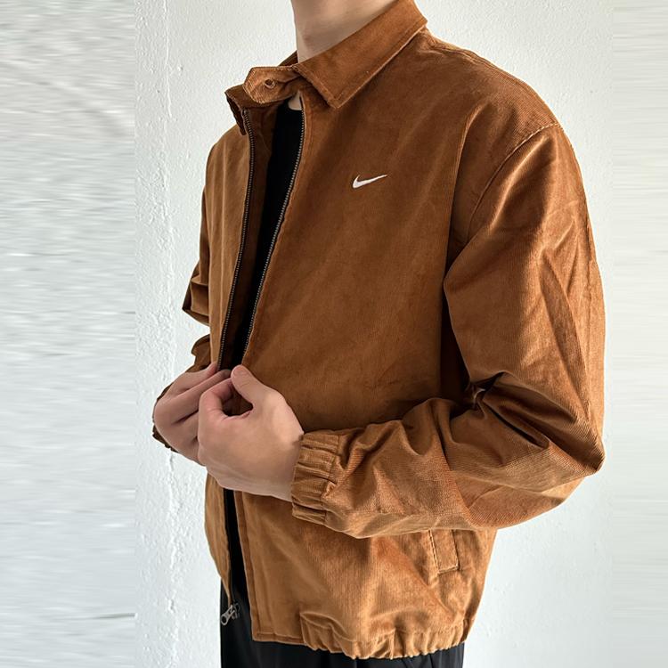 Nike Logo Embroidered Corduroy Jacket With Zip And Turn-Down Collar Men Jackets Brown DX9071-270