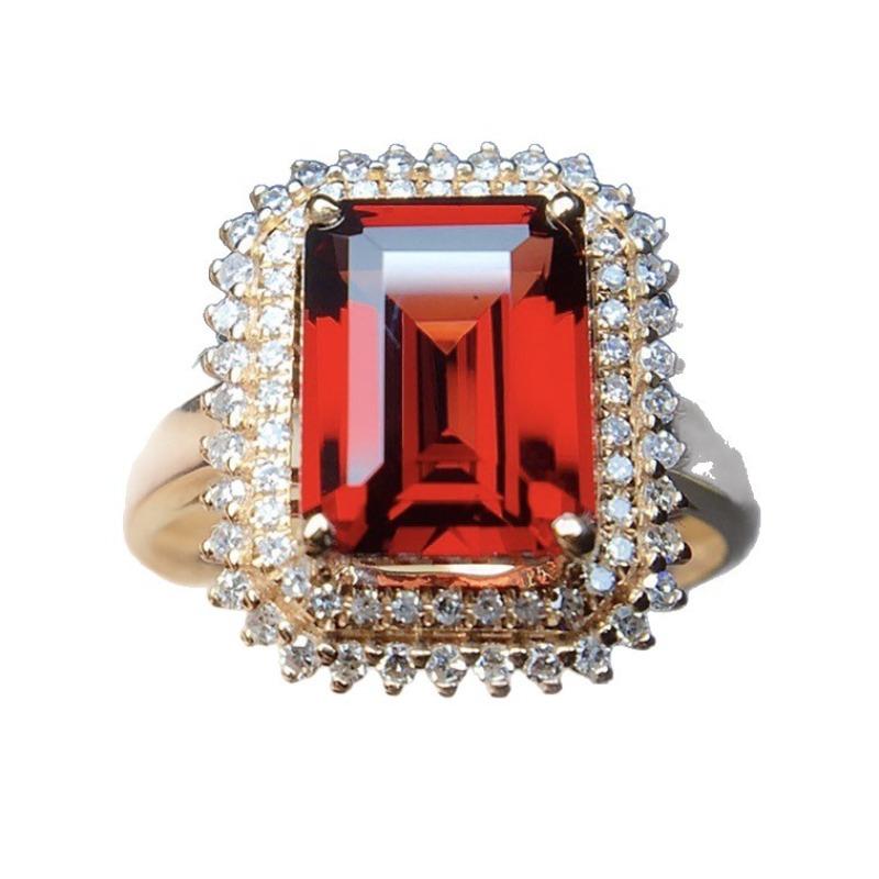 New Bright Red Square Diamond Gemstone Ring, Simple and Classic Women's Diamond Jewelry Imitation Micro-set Diamond Ring