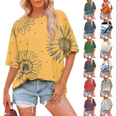 Women's Fashion Casual Floral Printed Loose Round Neck Short Sleeve T-Shirt Top