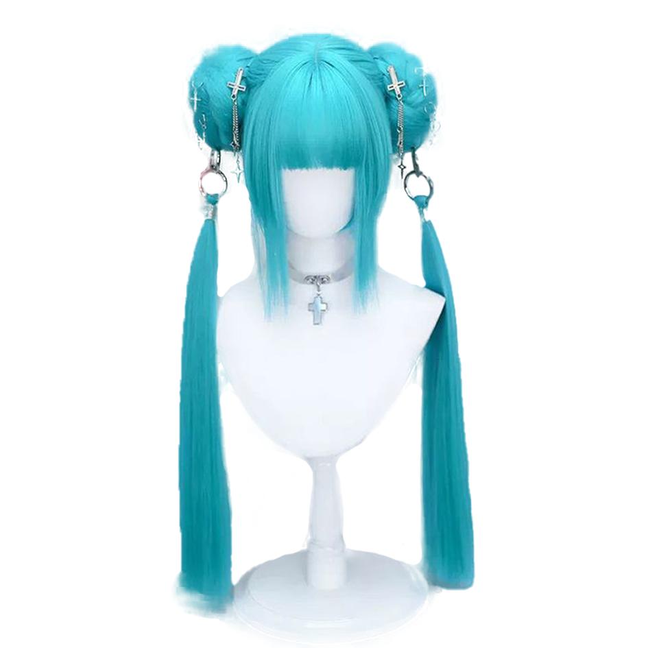 Synthetic Wig Lolita Cosplay Double Ponytail Long Straight Hair Anime Game Cosplay Hair Extensions Halloween Christmas Dress Up