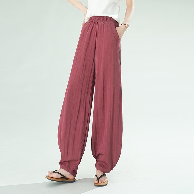 2026 Women's High-Waist Wide-Leg Ice Silk Pants - Plus Size, Loose Fit, Slimming Casual Summer Wear
