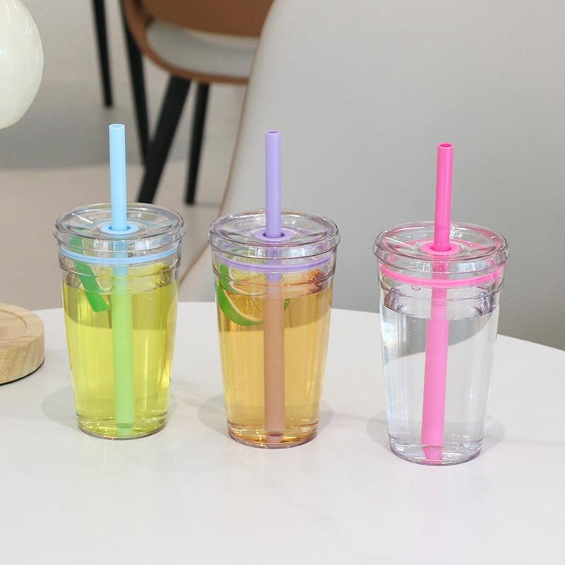 Tazza d'Acqua Trasparente con Tazza a Cannuccia Piatta di Alta Qualità, Tazza d'Acqua in Plastica Multicolore Resistente al Calore, Tazza da Caffè