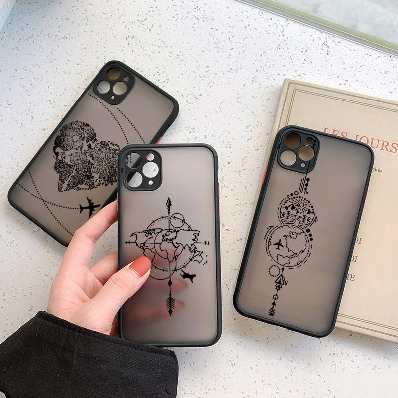World Map Travel Airplane Phone Case For Iphone 16 15 13 14 11 12 Pro Max 7 8 Plus SE2 X XR XS Back Shockproof Cover Shells