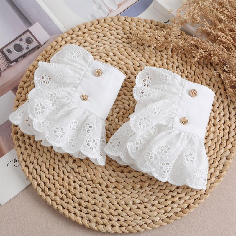 

Women s Short Floral Layered Stretch Wrist Cuff Fake Ruffled Sleeves Black White Costume Accessory Bracelets for Girl One Size