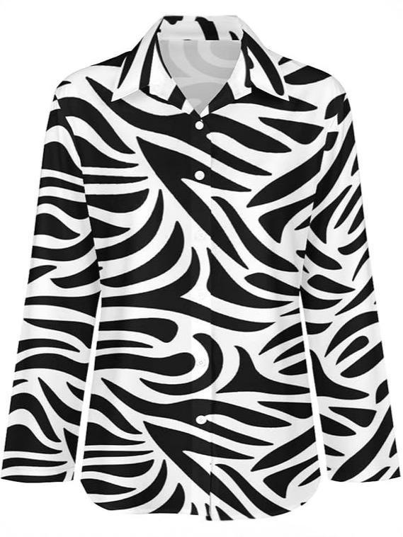 2026 Autumn/Winter Women's Retro Zebra Print Lapel Shirt - Loose Three-Quarter Sleeve Fashion Top.