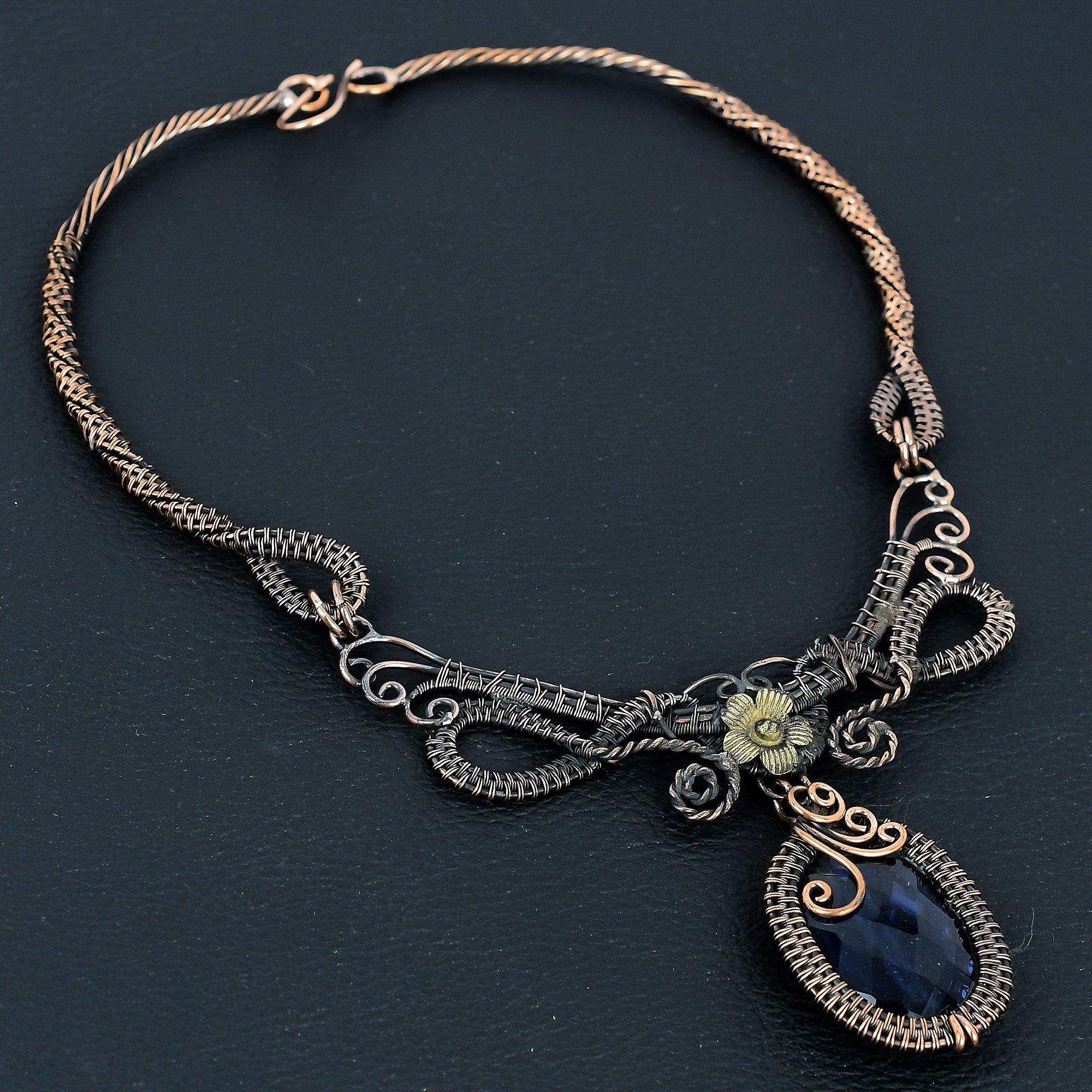 

Amethyst Handmade Gemstone Necklace, 999 Copper Wire Wrapped Necklace Antique Jewelry, For Engagement Gift