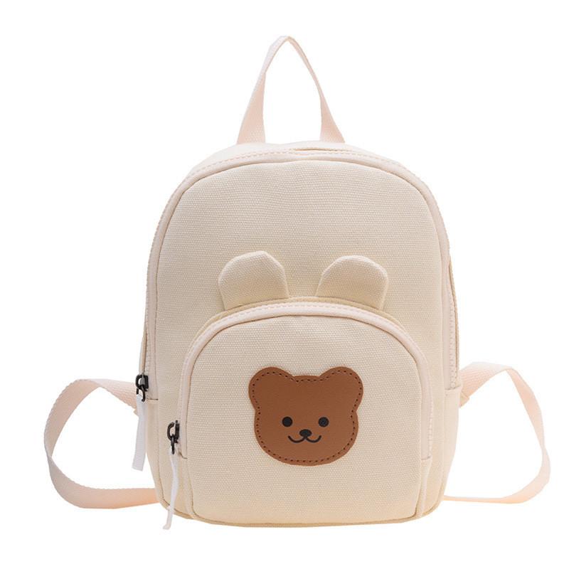 Kids Bear Cartoon Canvas Backpack With Breathable And Durable Design For Preschool Children