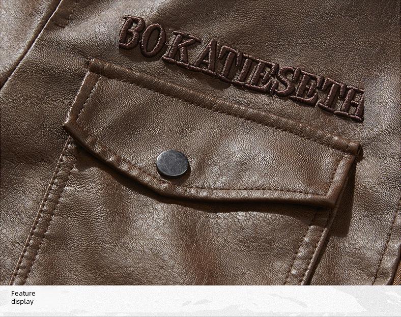 Men's Autumn/Winter PU Leather Motorcycle Jacket, Lapel, Plus Velvet, Trendy Large Size