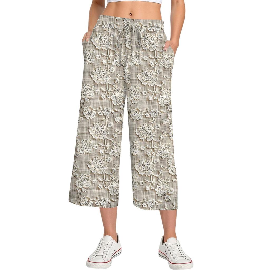 Women's Summer High Waist Printed Casual Sportswear Casual Cropped Pants Loose Pants