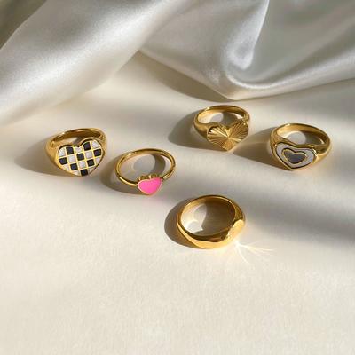 Mode Vintage Böhmisch Rosa Emaille Liebesherz Ring Edelstahl Niedliche Fingerringe Für Frauen Mädchen Rock Schmuck Geschenk Für Gir