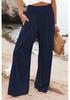 Women's Spring/Summer 2025 Cotton Linen Wide-Leg Pants - Solid Color, Elastic Waist, Casual Long Fit