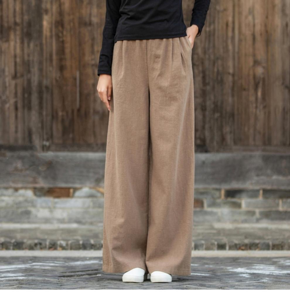 Women's Spring/Summer Linen Wide-Leg Pants Versatile Artistic Casual Trousers