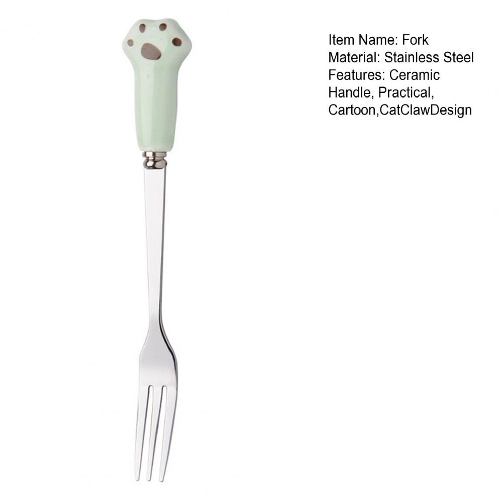 13cm Cake Fork Stainless Steel Cartoon Cat Claw Paw Fork Novelty Smooth Edges Ceramic Handle Fork For Fruits Desserts Noodles