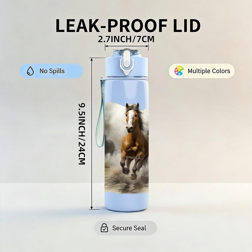 1PC Horse Misty Forest Landscape 750ml Color Plastic Sports Water Bottle Leakproof Flip Straw Lid Suitable for Sports Office Home Use