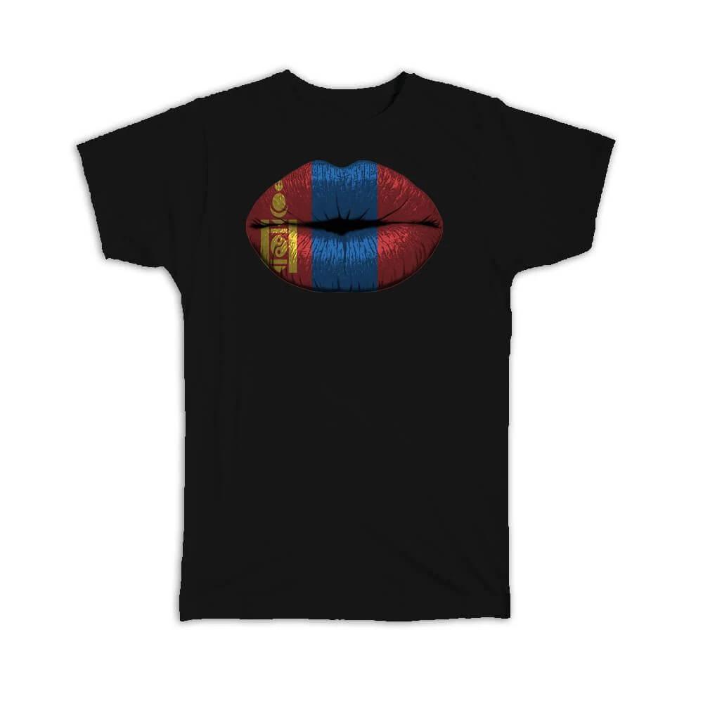 Gift T-Shirt : Lips Mongolian Flag Mongolia Expat Country For Her Women Feminine 3XL