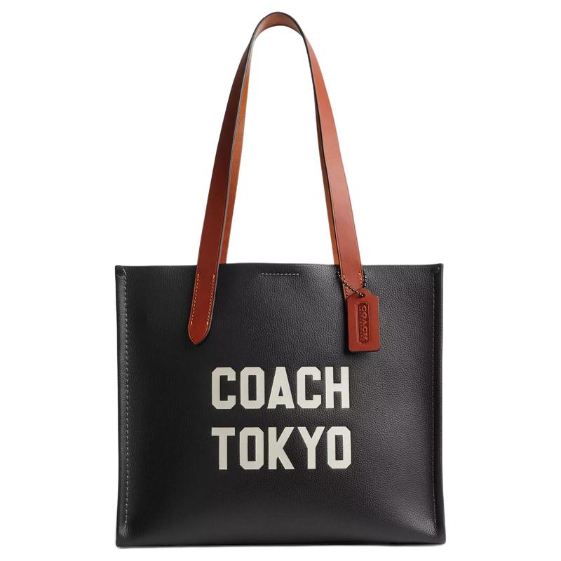 

COACH Relay 34 Letter Print Leather Tote Bag Tote Bag Shopping Bag Hand Shoulder Bag Large Men s Black чорний