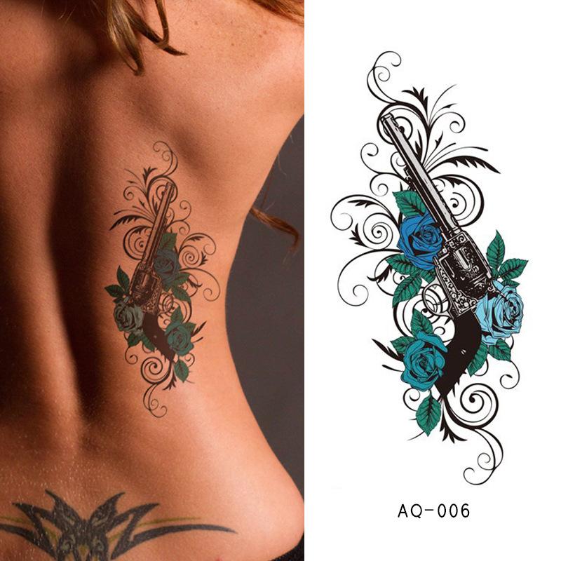 Tatuaje temporal a prueba de agua para mujer, pegatina Sexy de mariposa oscura, tatuaje Flash de cintura trasera para mujer de la India, tatuajes falsos realistas para arte corporal para chica