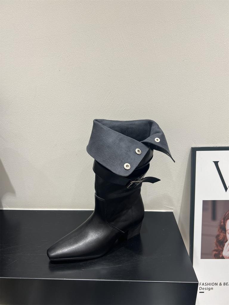 High Heel Suede Pointed Pile Boots Medium Knight Boots Women's Boots Season Brown Long Skinny Boots