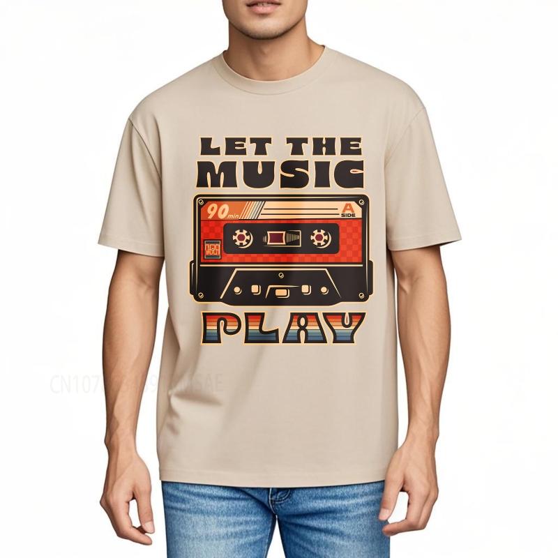 Black summer  t shirt Let The Music Play Cassette Tape Design Short Sleeve Workout ONeck Tee shirt cotton teeshirt