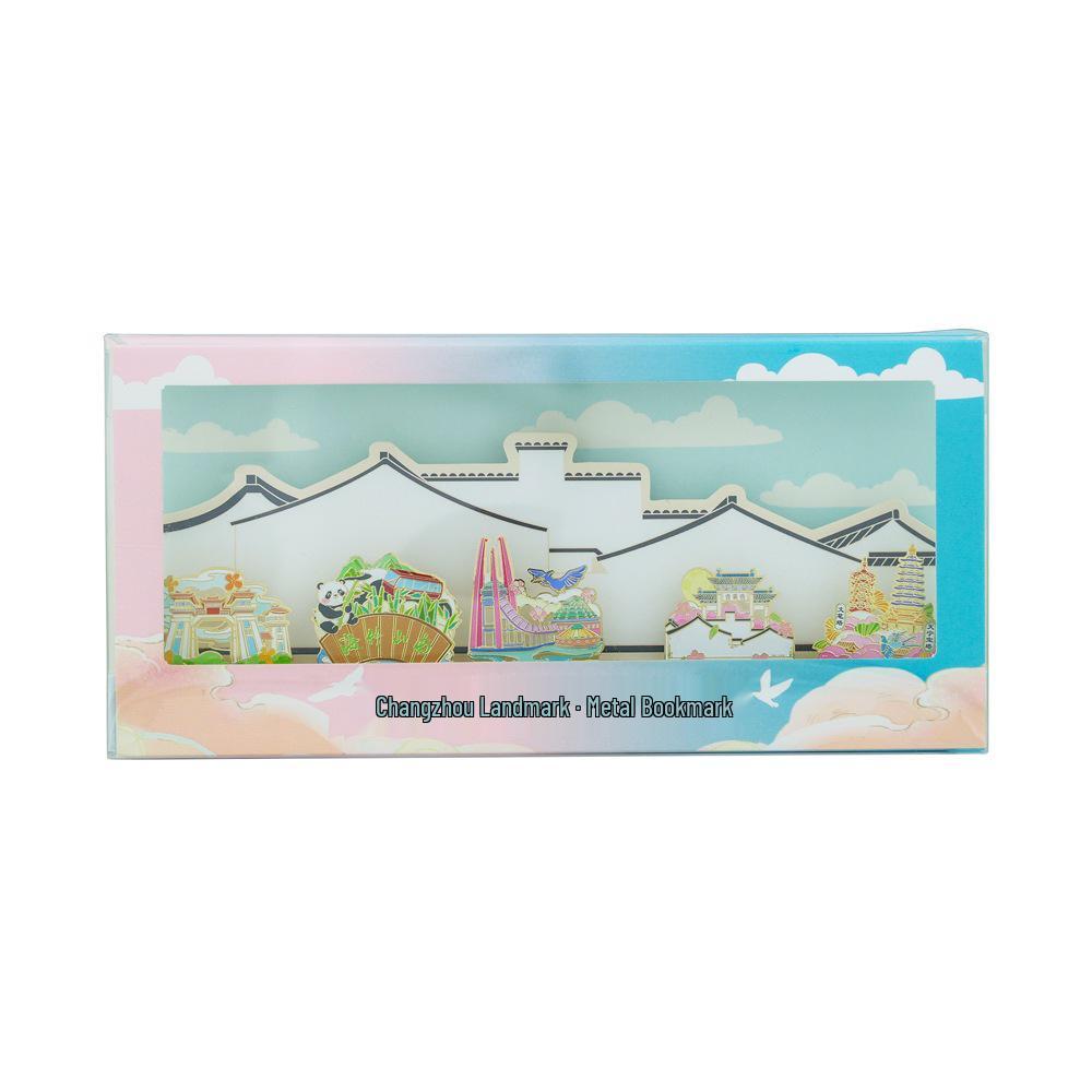 Changzhou Landmark Metal Bookmark - Creative City Souvenir: Qingguo Lane & Dinosaur Park
