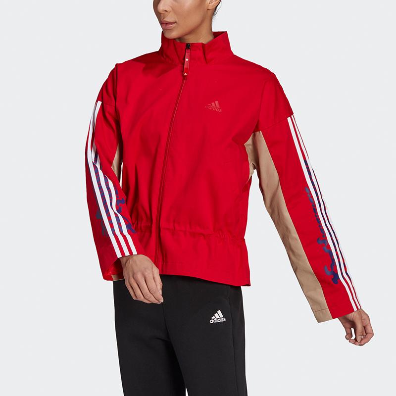 Adidas Cny Jacket Light Color Block Floral Print Stand Collar Sports Jacket Women Jackets Light-Crimson GS2402