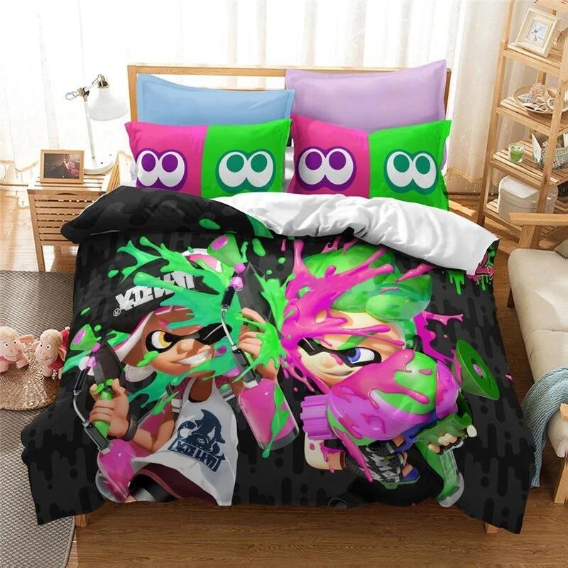 3D Print Splatoon Game Bedding Set,Duvet Cover Comforter Bed Set Quilt Cover Pillowcase,King Queen Twin Size Boys Girls Adults