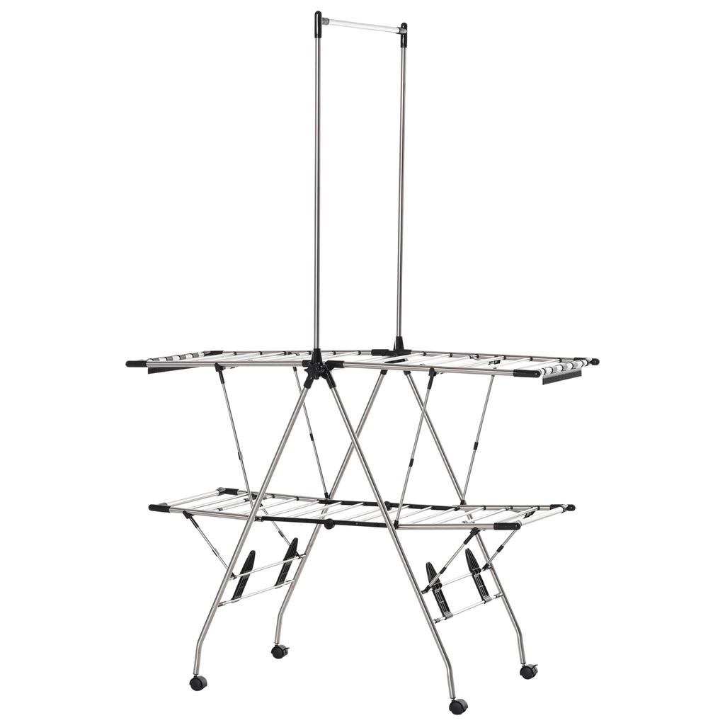 Clothes Airer Foldable Drying Rack with Wheels Large Drying Space Stainless Steel 138.5 x 63 x 208 cm