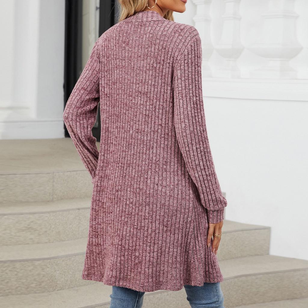 Jaqueta Cardigã Feminina Casual e Fashion de Cor Sólida com Bolsos e Manga Longa