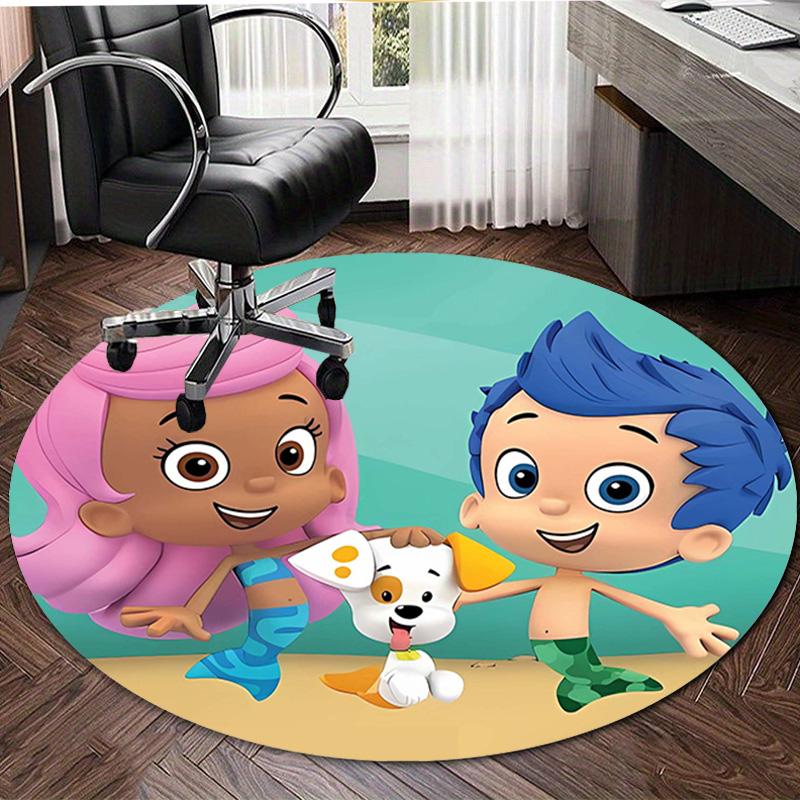 1pc Bubble Guppies Design Printed Area Round Carpet for Bedroom Living Room Home Decor Rugs Mat Non Slip Mat Rug for Bedside